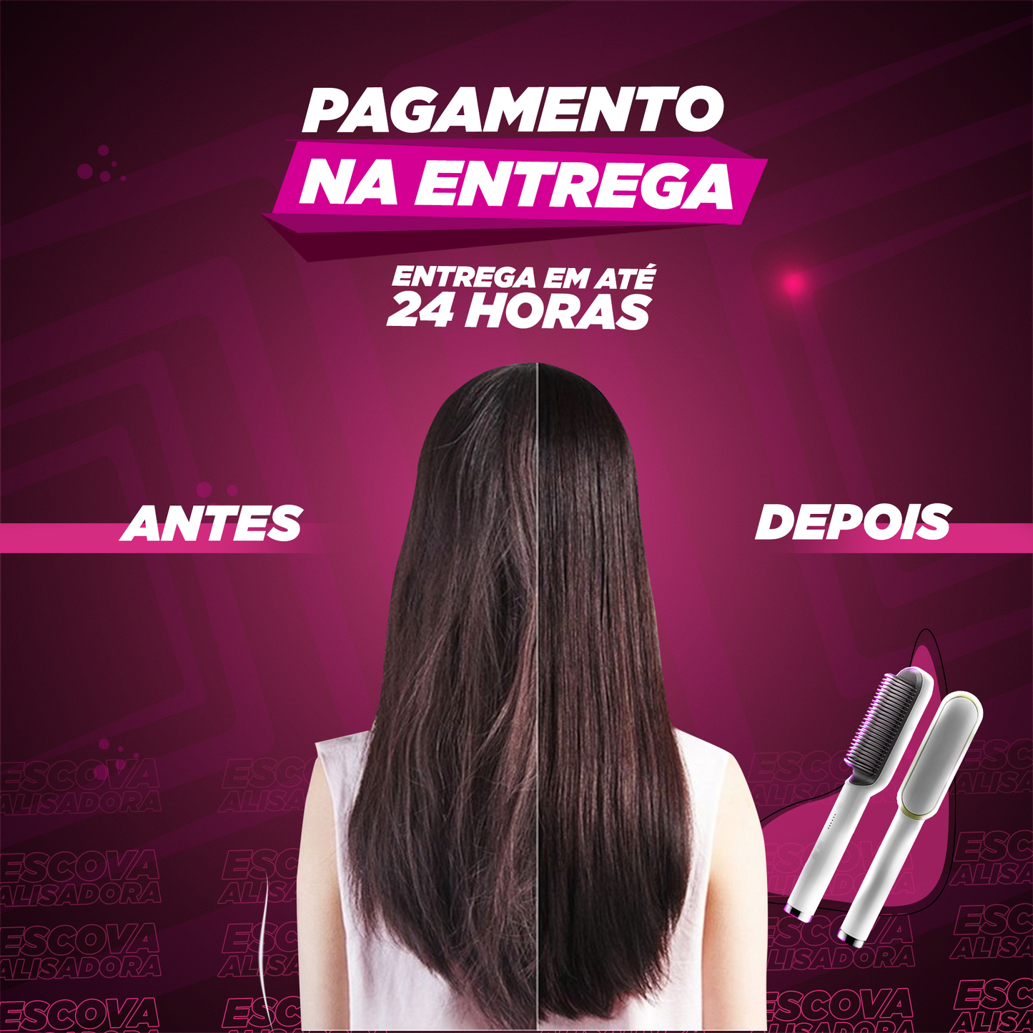 Escova Alisadora 5 em 1 | Alisa, Seca, Hidrata, Modela e Anti-Frizz