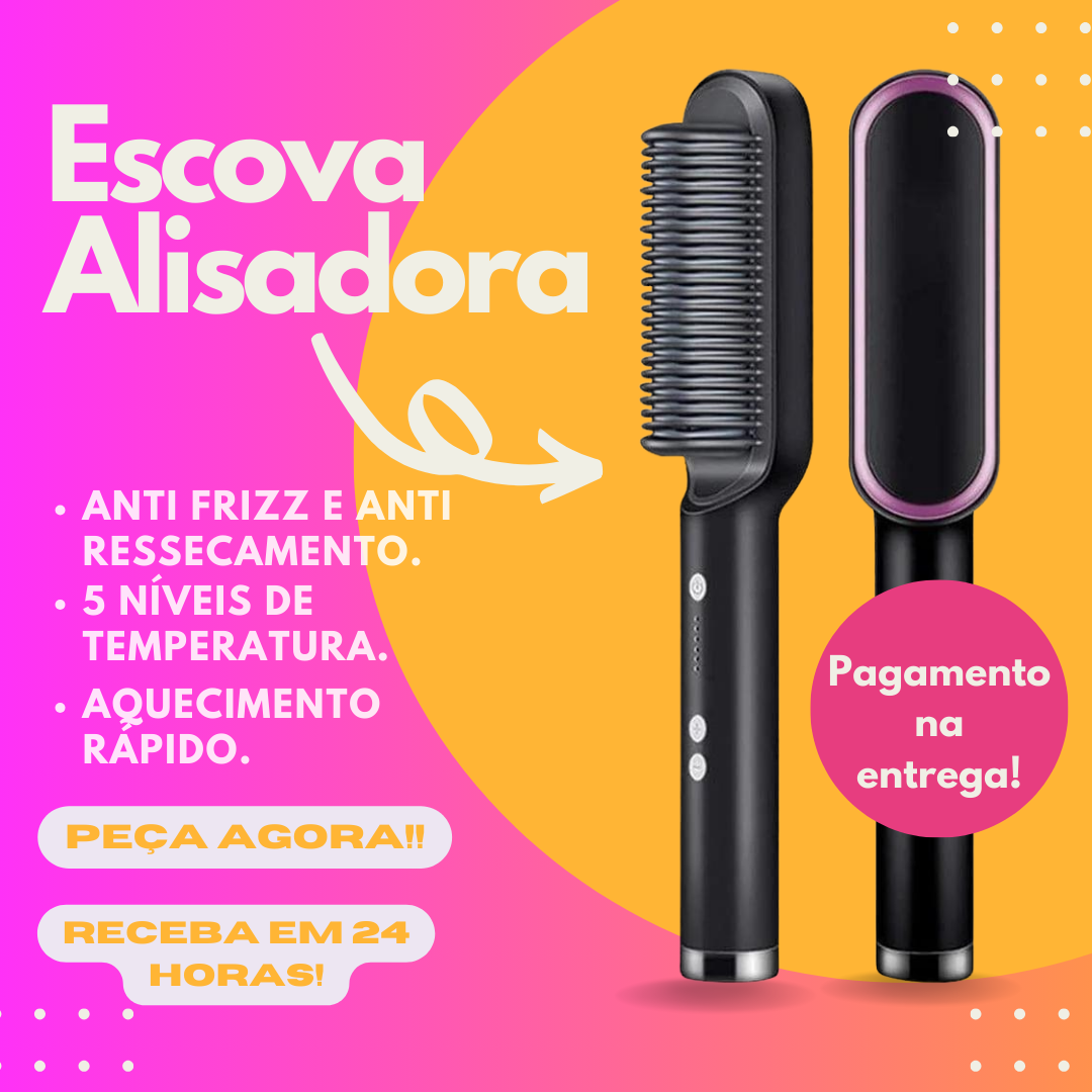 Escova Alisadora 5 em 1 | Alisa, Seca, Hidrata, Modela e Anti-Frizz